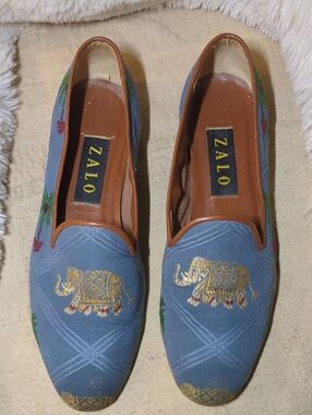 Vintage Zalo Needlepoint Loafers Embroidered Elephant Made In Spain NOW ONLY $45